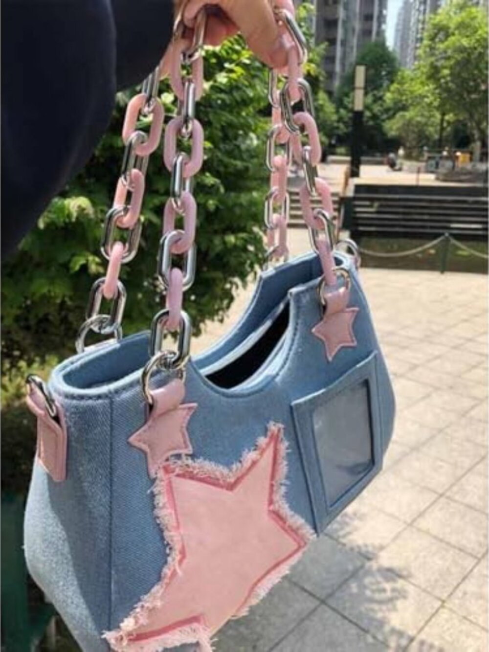 Cute Shoulder Bag Crossbody Bag for Women Y2K Star‎ Patchwork Denim
